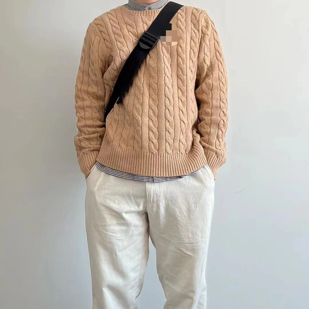 秋冬针织运动针织衫套头百搭毛衣休闲纯色圆领常规