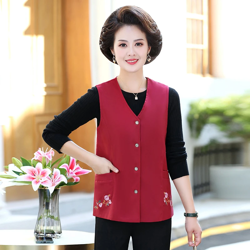 C141新款马夹妈妈装春秋中老年时尚休闲百搭马甲中年60翻领