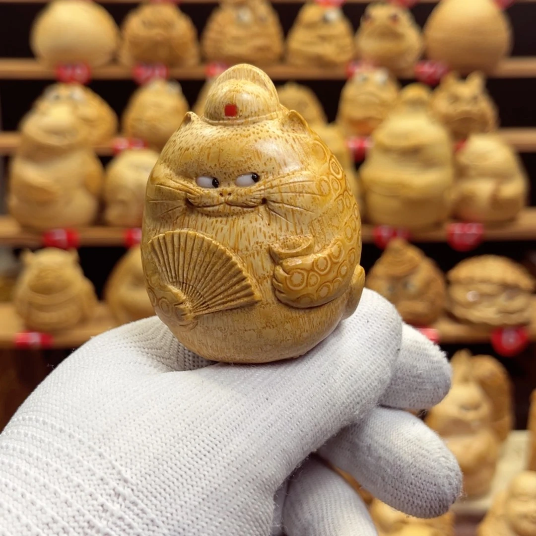 竹米*竹根雕猫咪手把件