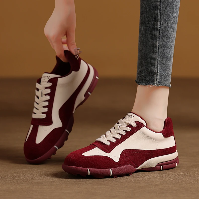 真皮拼色阿甘鞋女休闲运动板鞋2025春秋新款百搭平底复古德训鞋女