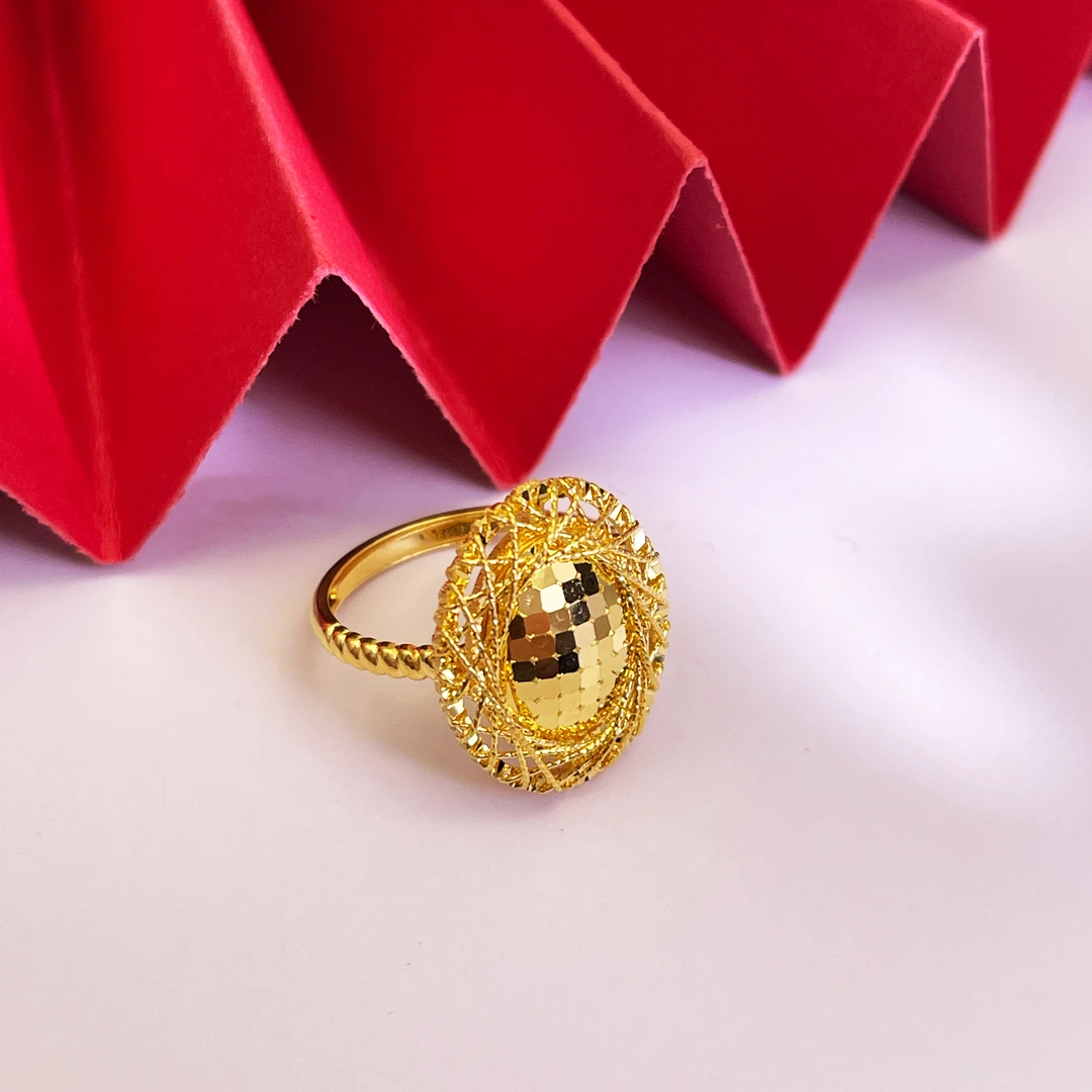 姐妹黄金 足金999花丝闪耀鸽子蛋方形可调节戒指精致经典