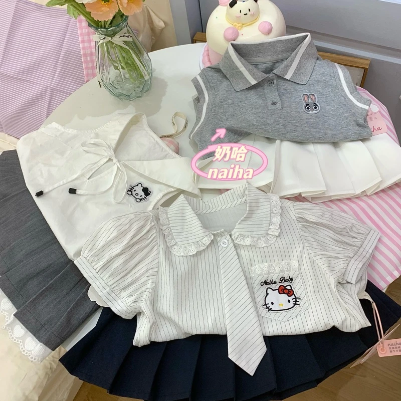 奶哈夏 学院风海军领百褶裙两件套XK903