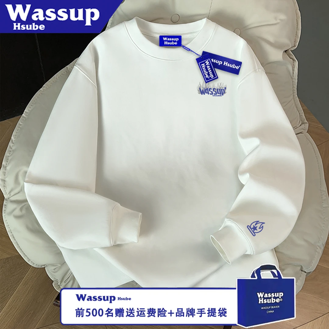 WASSUP HSUBE潮流宽松美式长袖秋冬趣味火花百搭休闲印花情侣上衣