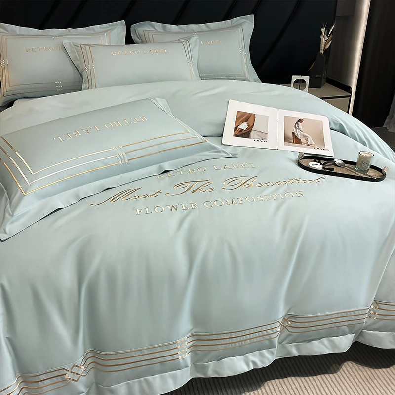 高端轻奢风160s纯棉四件套刺绣全棉被套高级感家纺床笠款床上用品