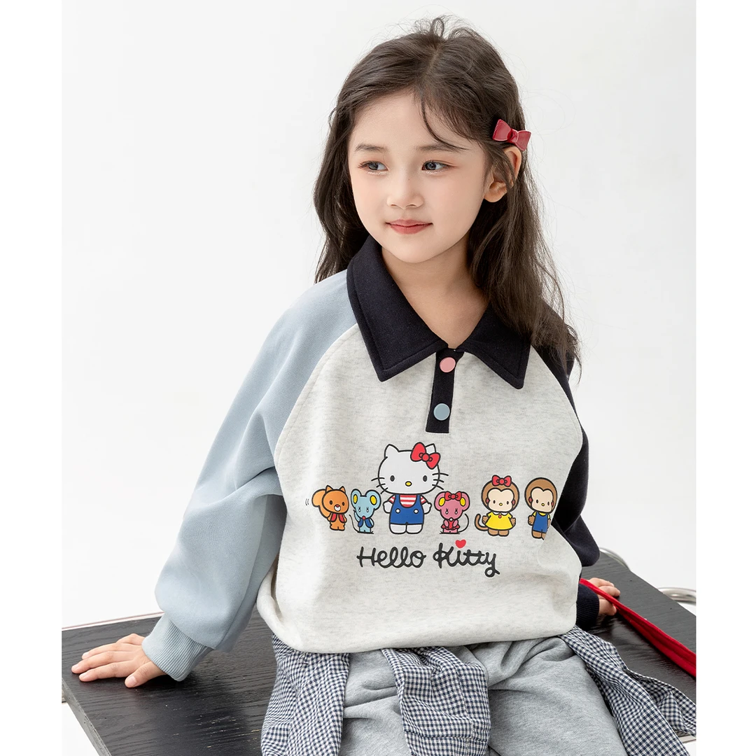女童秋季卫衣2025新款翻领凯蒂猫卡通中大童装套头小女孩卫衣