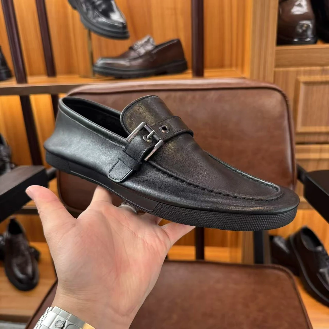 【头层牛皮空调鞋】男士一脚蹬懒人豆豆鞋软底软皮舒适透气728