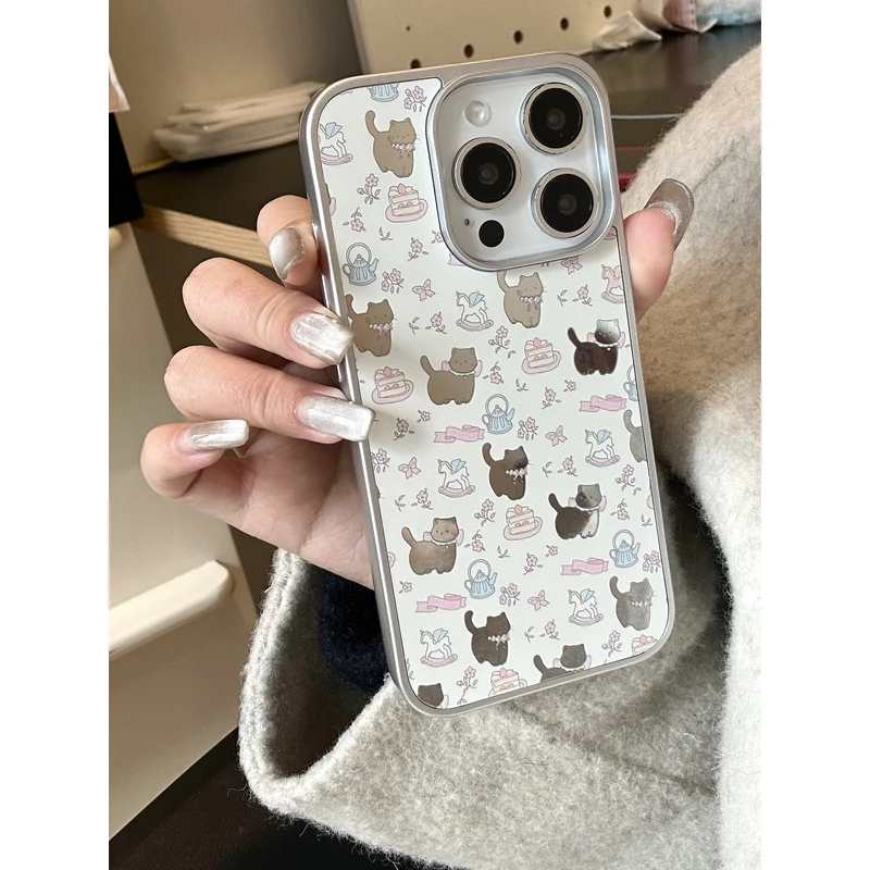 YOLO LAB日韩电镀甜品小猫咪适用于16pro手机壳苹果15pro全包个性