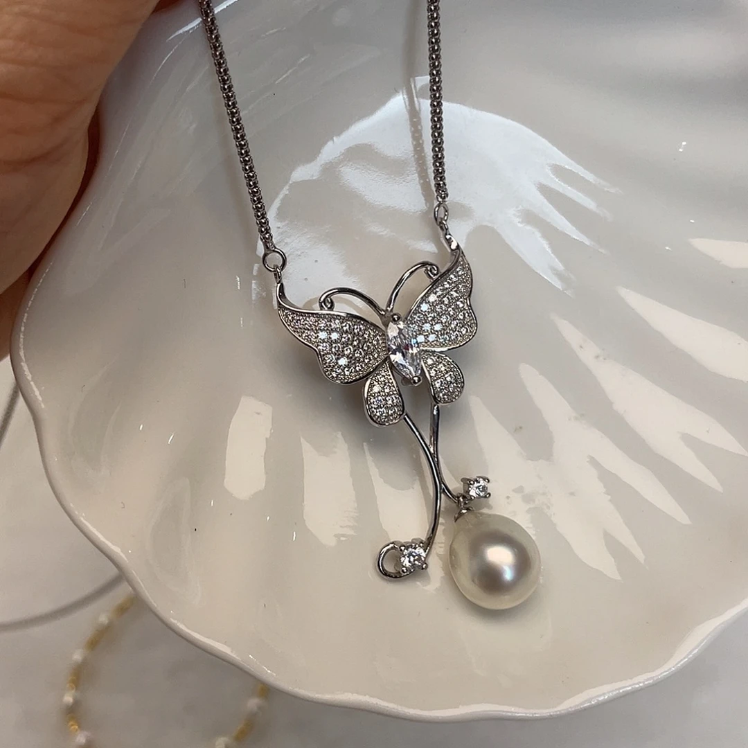 海水珍珠毛衣链银S925镶嵌