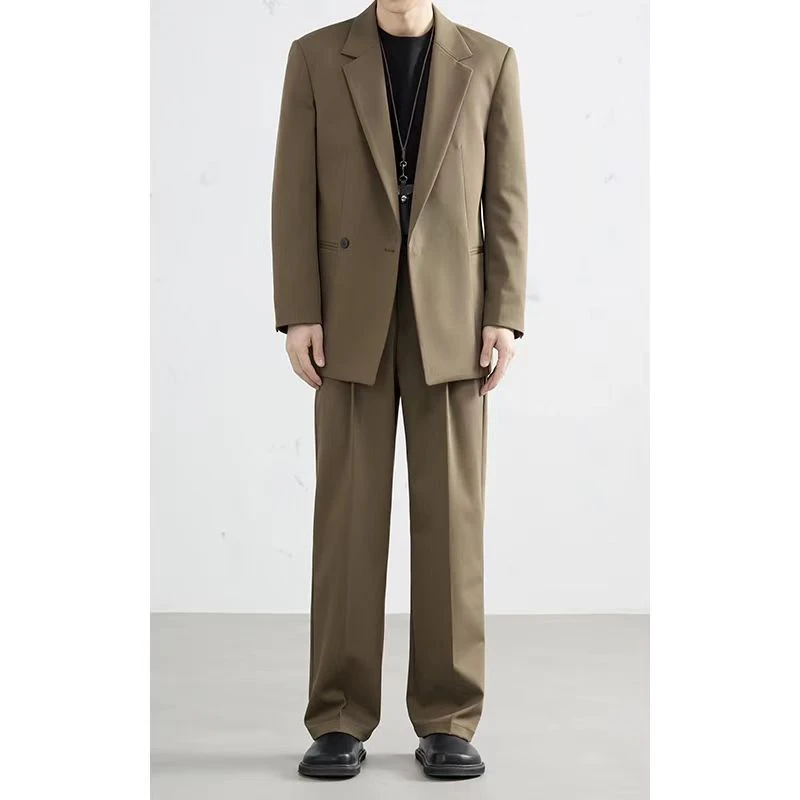 高端棉羊毛莱赛尔混纺春季新款休闲西服男套装韩版设计轻熟风西装