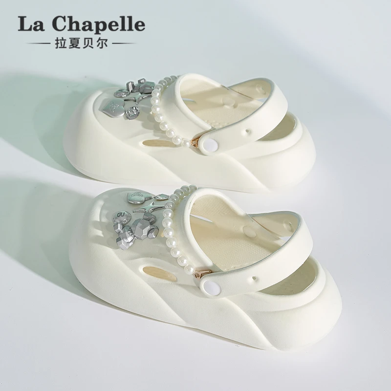 拉夏贝尔2025新款凉鞋包头时尚夏季女网红时装凉鞋半拖厚底洞洞鞋