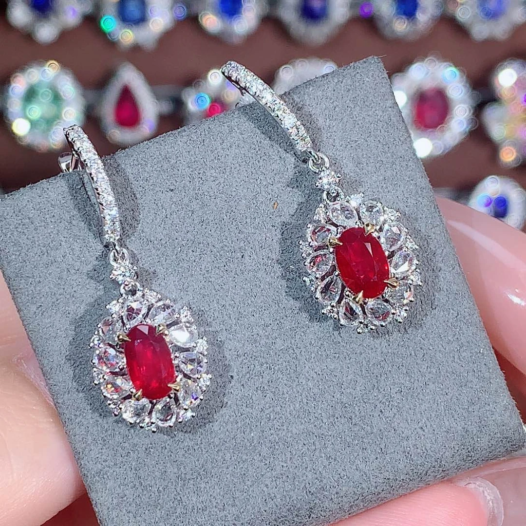 18K金镶嵌耳饰红宝石2.11ct/天然宝石/七天无理由