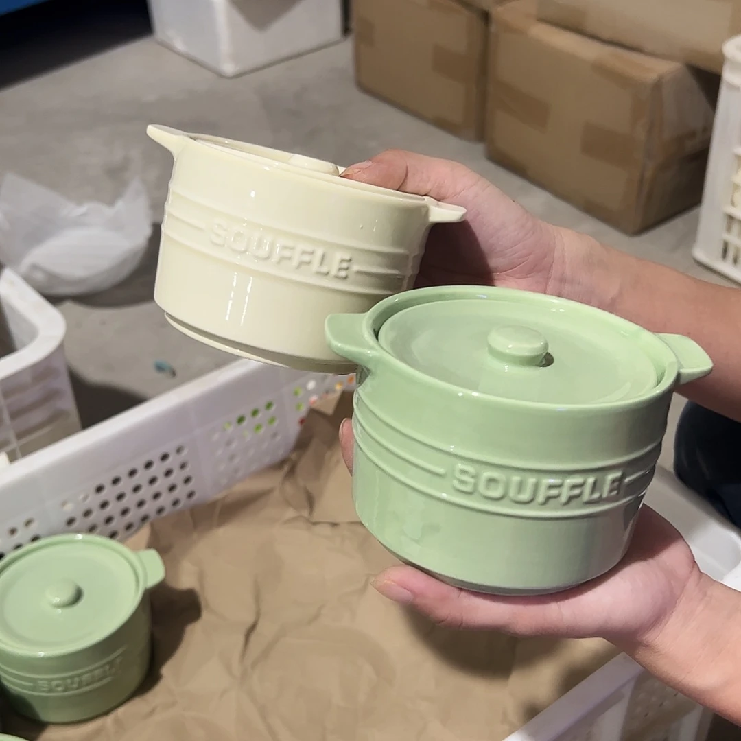 瓷片酷彩炖盅黄色绿色