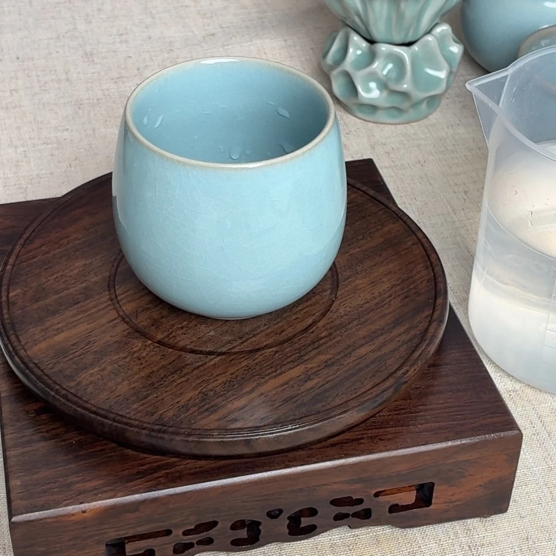 陶摆件天青龙蛋杯