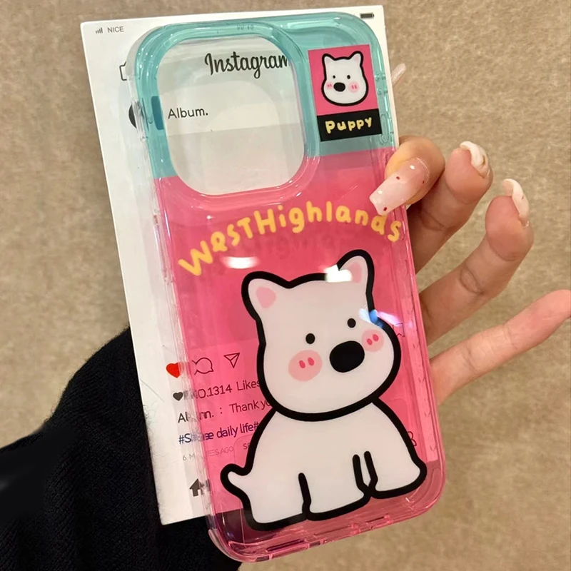 拼接西高地狗适用苹果16promax手机保护壳iPhone14pro13plus小米1