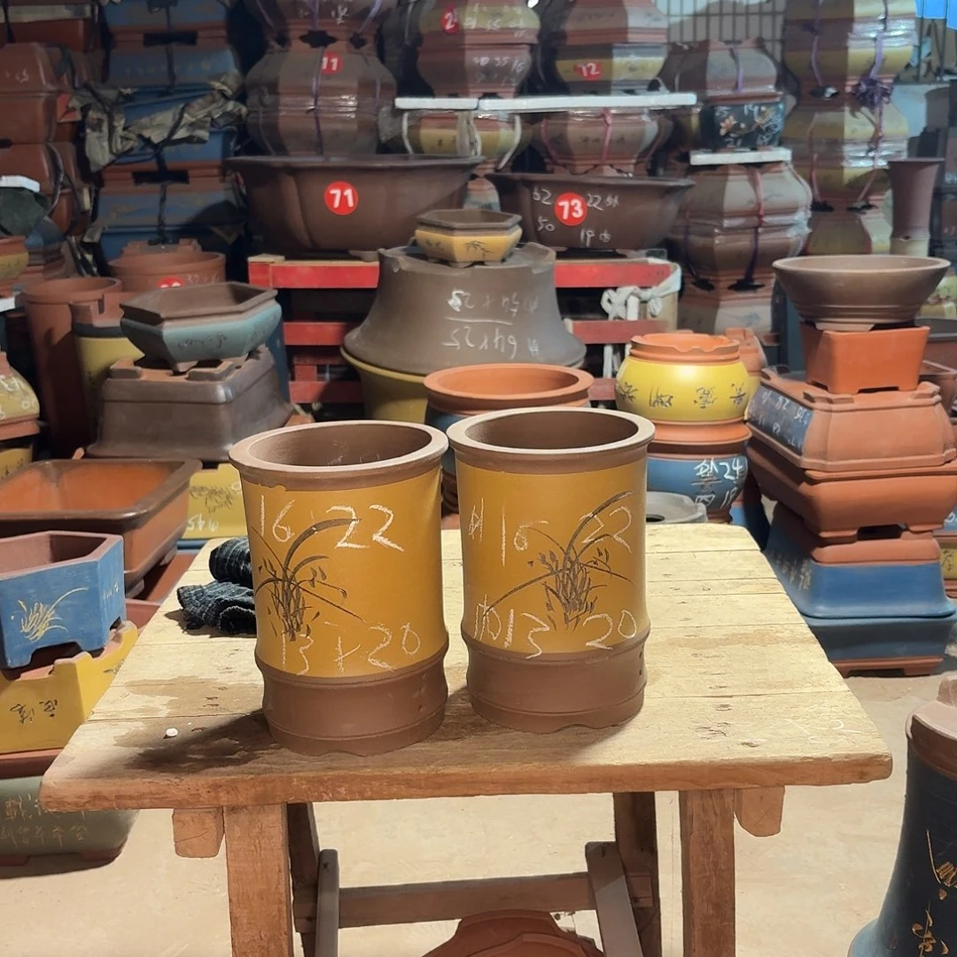 紫砂紫砂花盆竹节两个