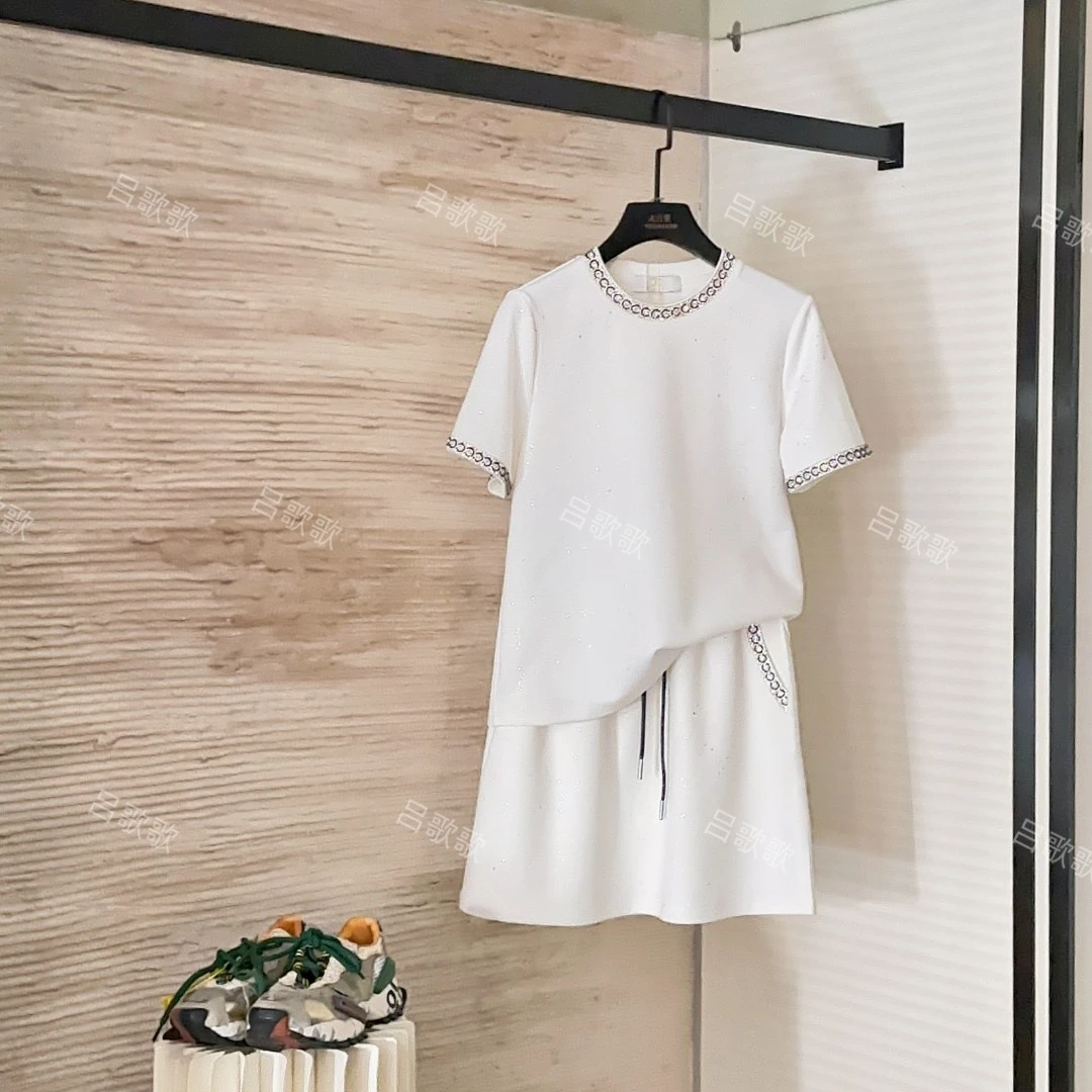 【宠粉价】银河星光钉珠小香风正肩宽松显瘦短袖套装裙裤JC-A3663