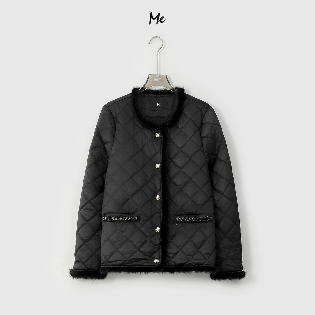 ME【珠光香香水貂毛棉服】水貂毛条拼接奢牌感时尚百搭棉服MESA4177