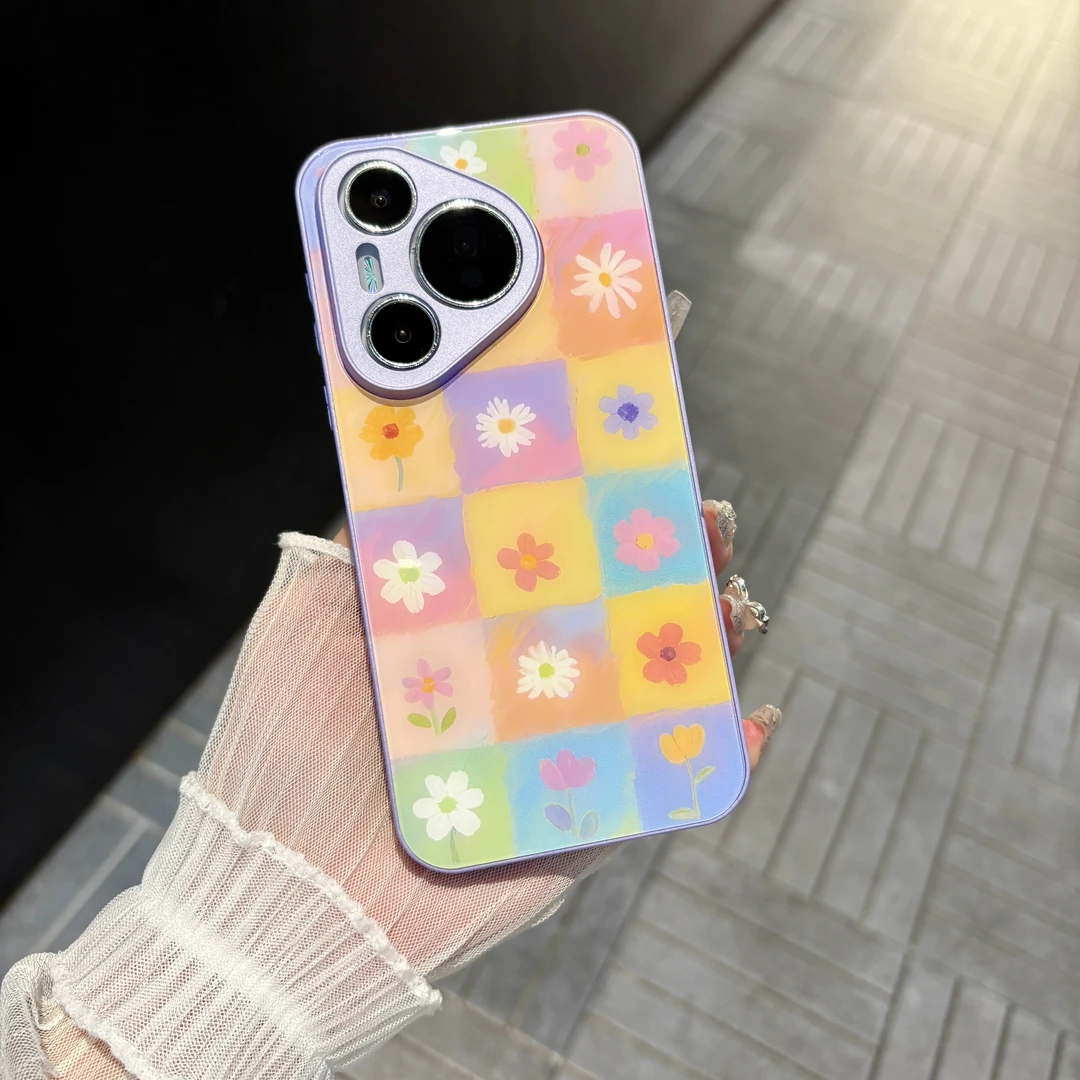 苹果/华为/oppo/vivo/小米 九宫格花朵适用pura70/80玻璃手机壳