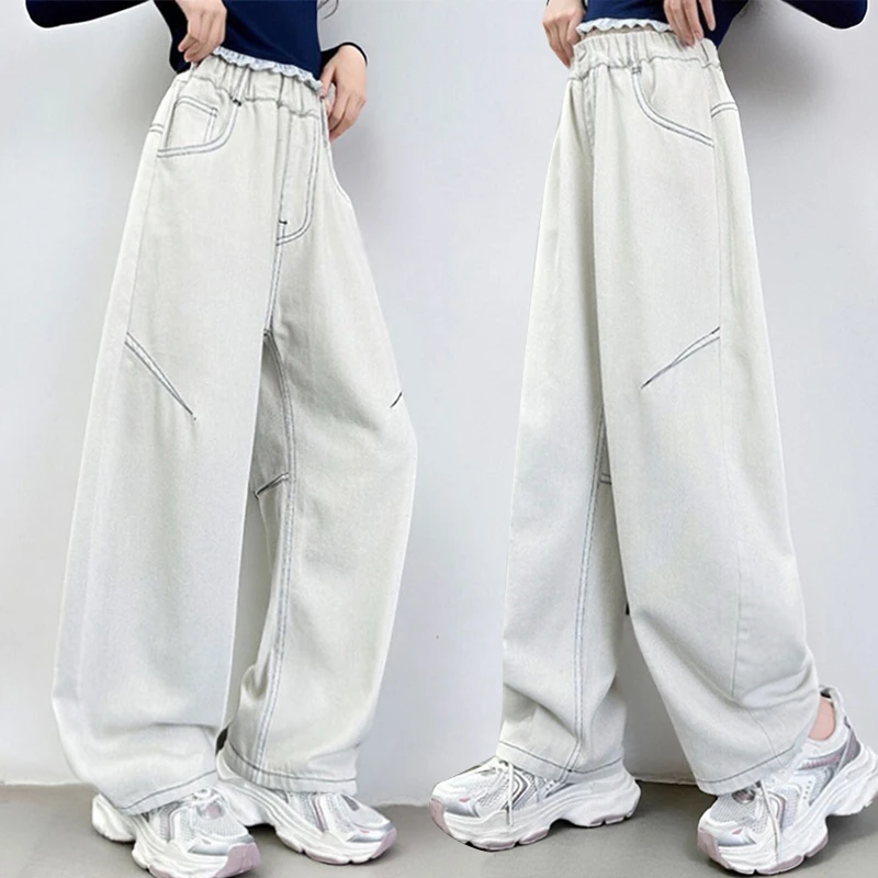 女童裤子秋季新款休闲裤春秋白色高腰百搭垂感显瘦直筒阔腿裤子