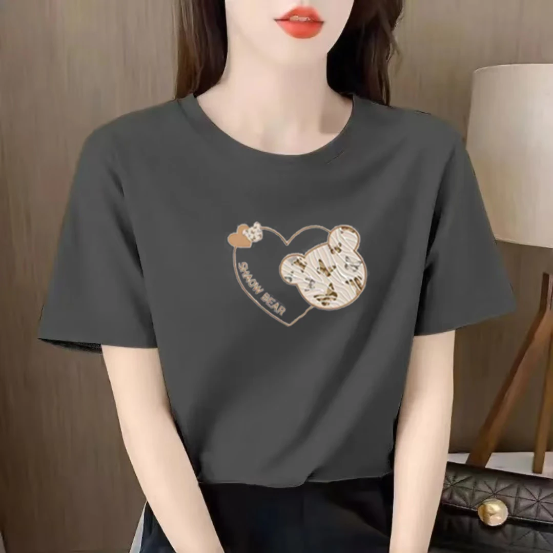 2025新款潮牌印花女款百搭韩版夏季显瘦休闲圆领女士T恤时尚半袖