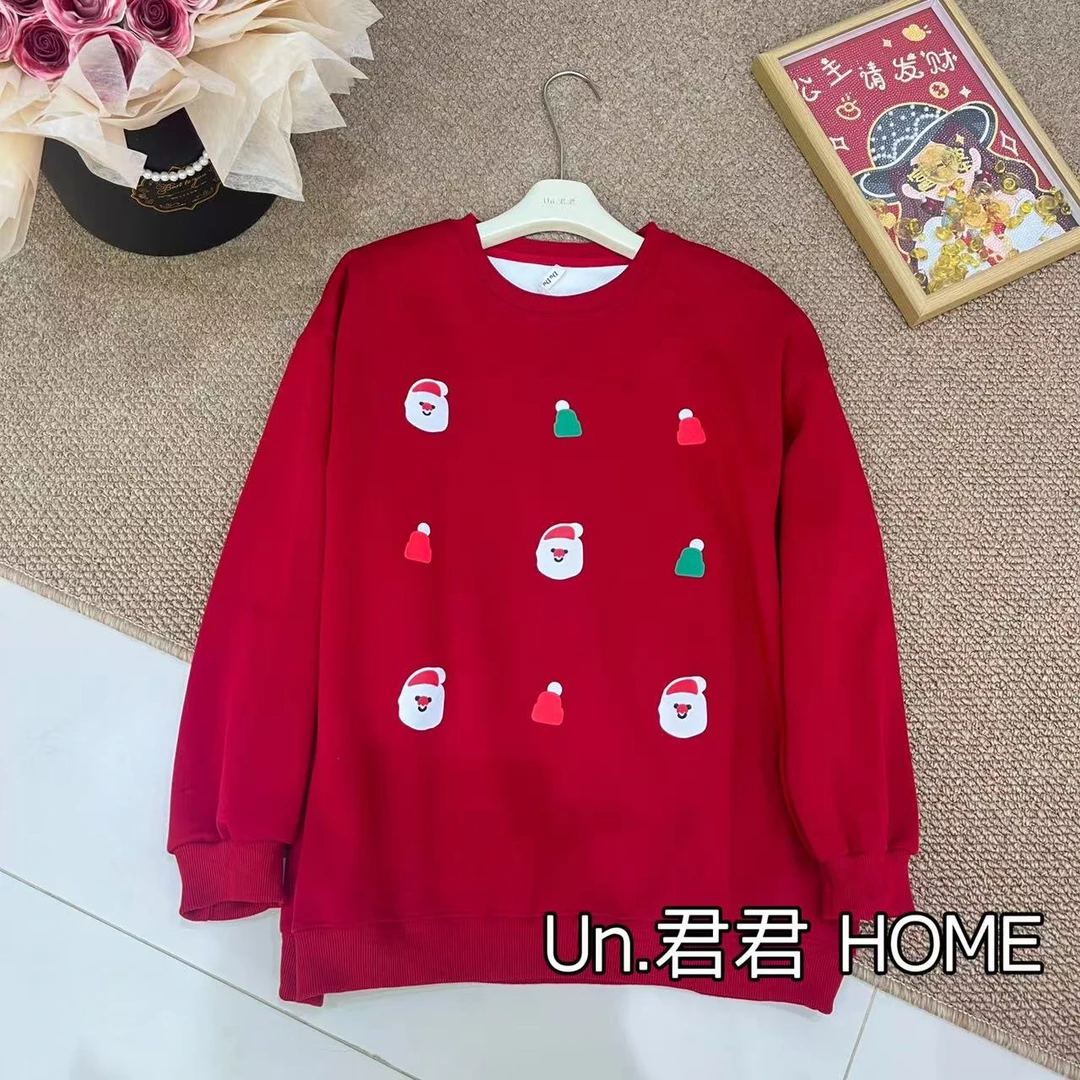 君君家【婴儿绒】8253韩版圆领印花婴儿绒中长款卫衣