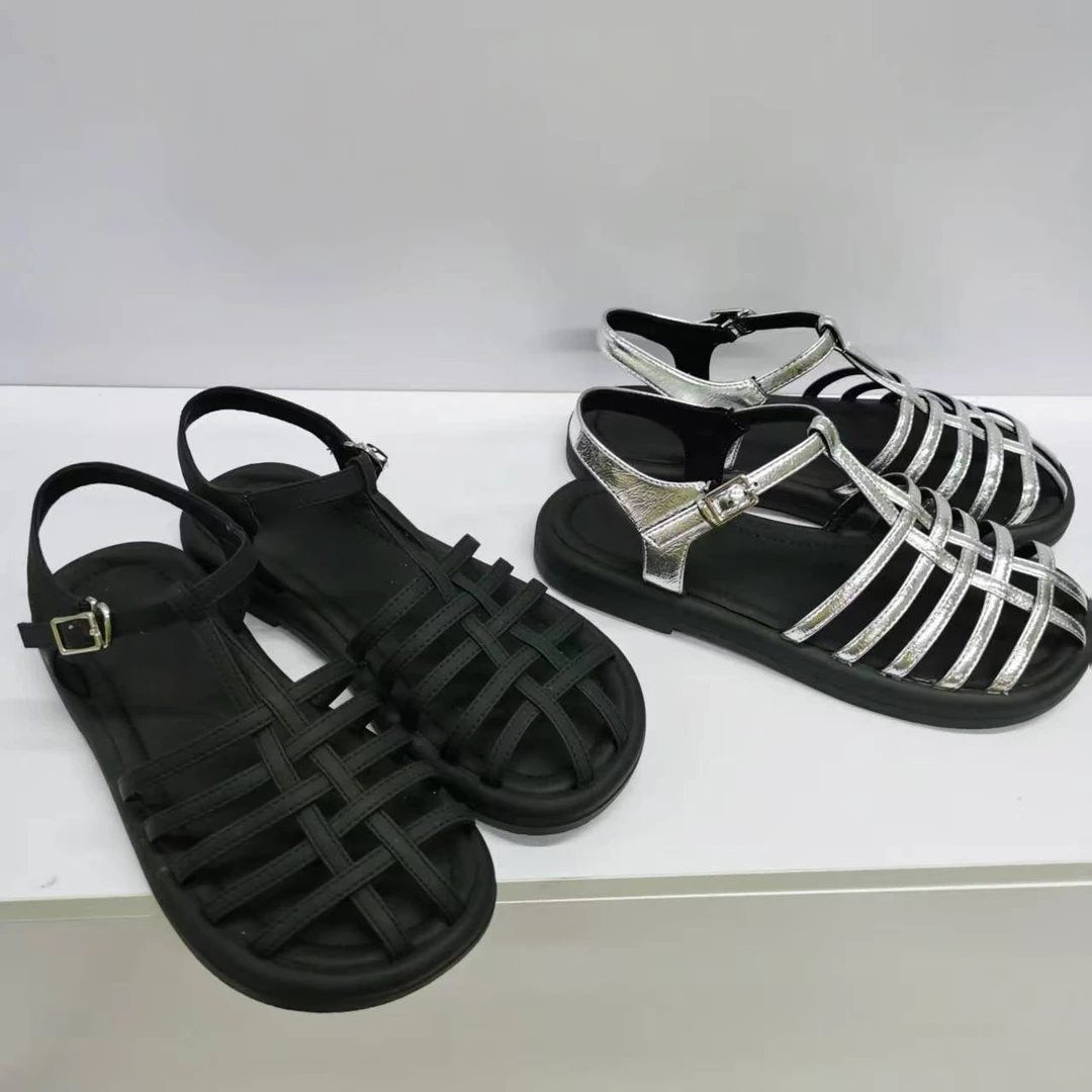 019复古编织包头凉鞋女夏季透气新款一字带配裙鞋平底镂空罗马鞋