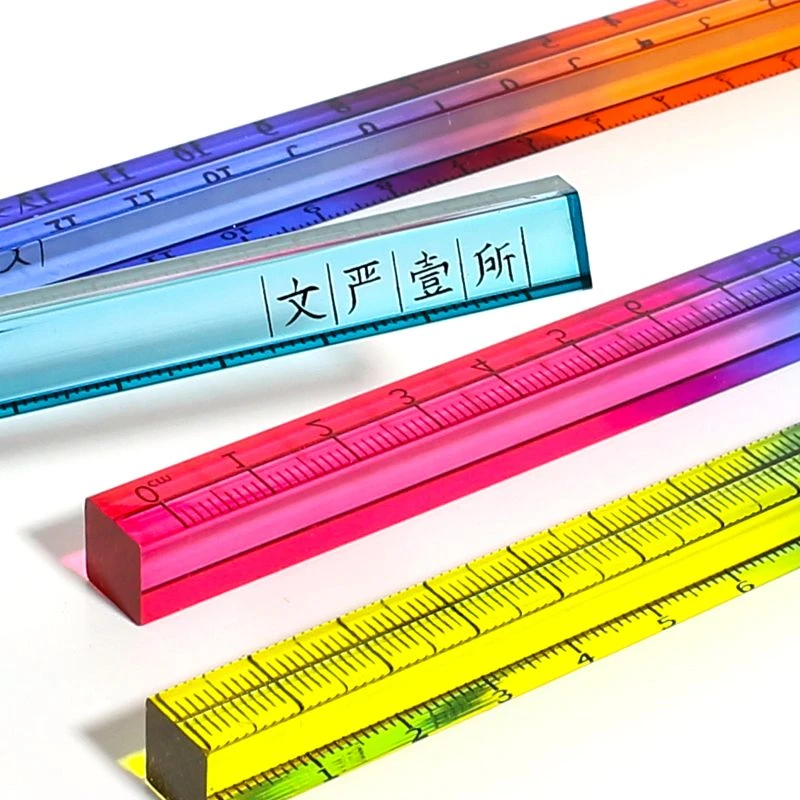 网红渐变色四棱亚克力四方直尺5cm考研划线绘图测量工程三棱尺子