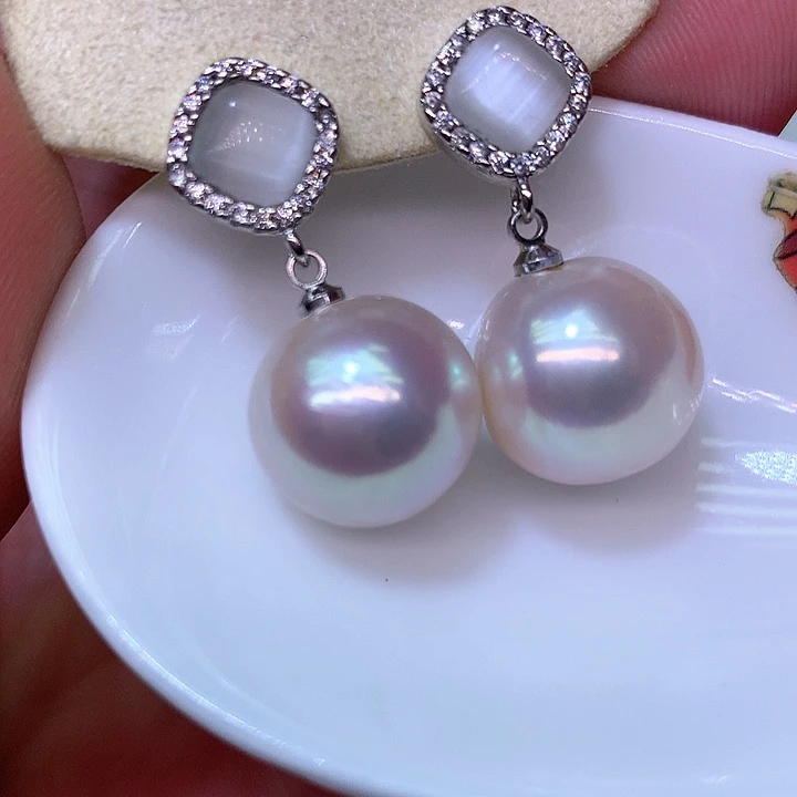 银S925镶嵌耳饰淡水珍珠