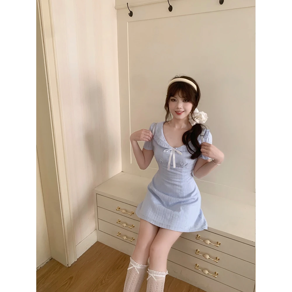 【造梦少女】春夏气质蝴蝶结温柔白月光收腰连衣裙