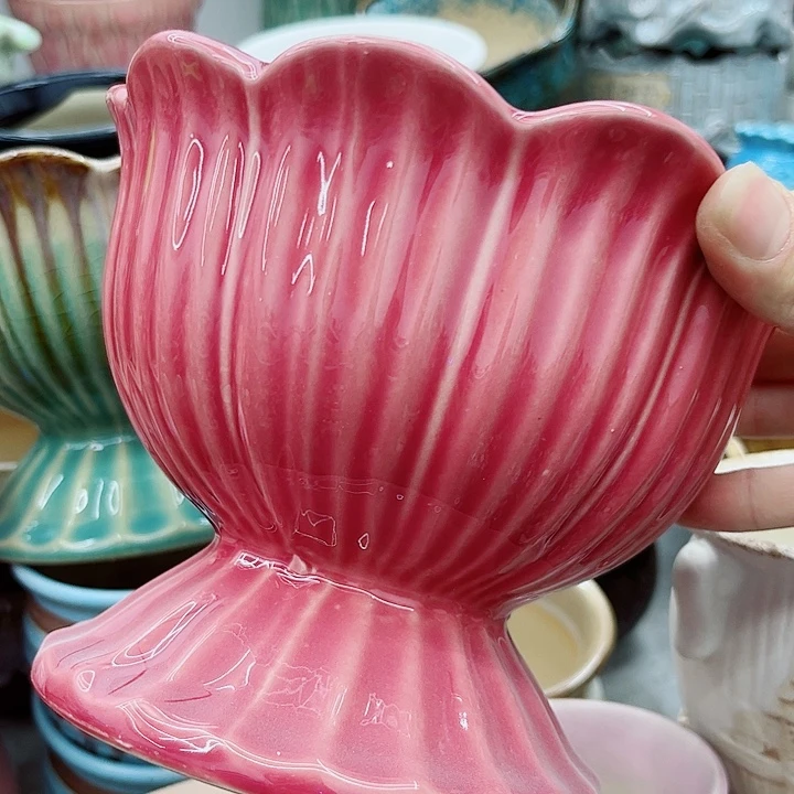 多肉绿植陶瓷花盆9.9包邮，有孔