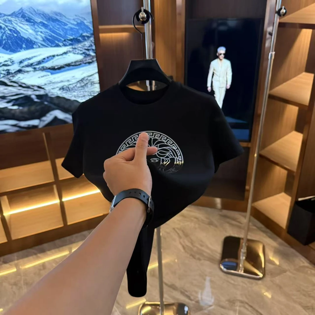 2025新款潮牌男士纯棉半袖夏季百搭圆领V