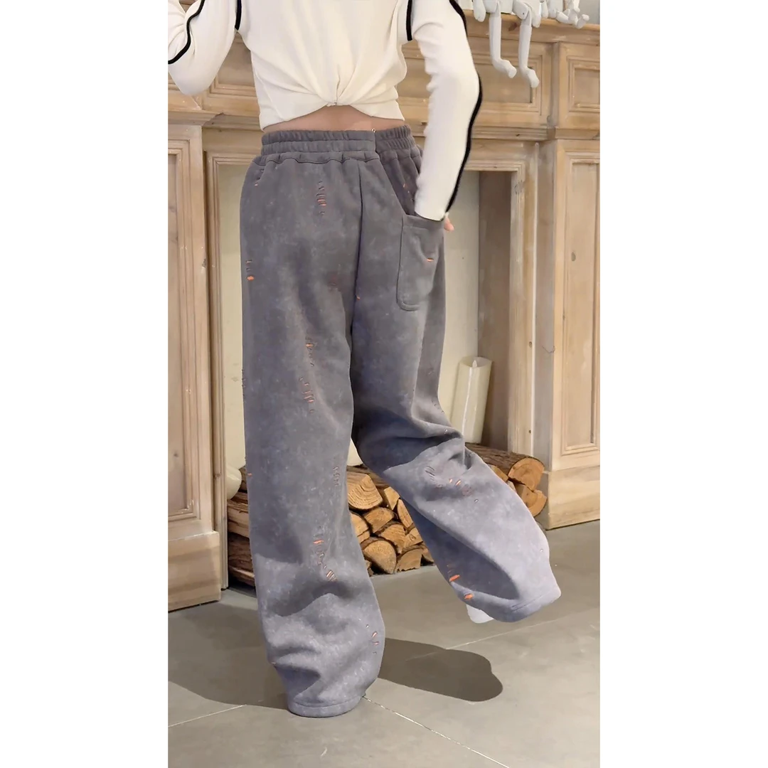 儿童秋装2025新款大女童装弯刀裤子春秋款运动卫裤秋季阔腿直筒裤