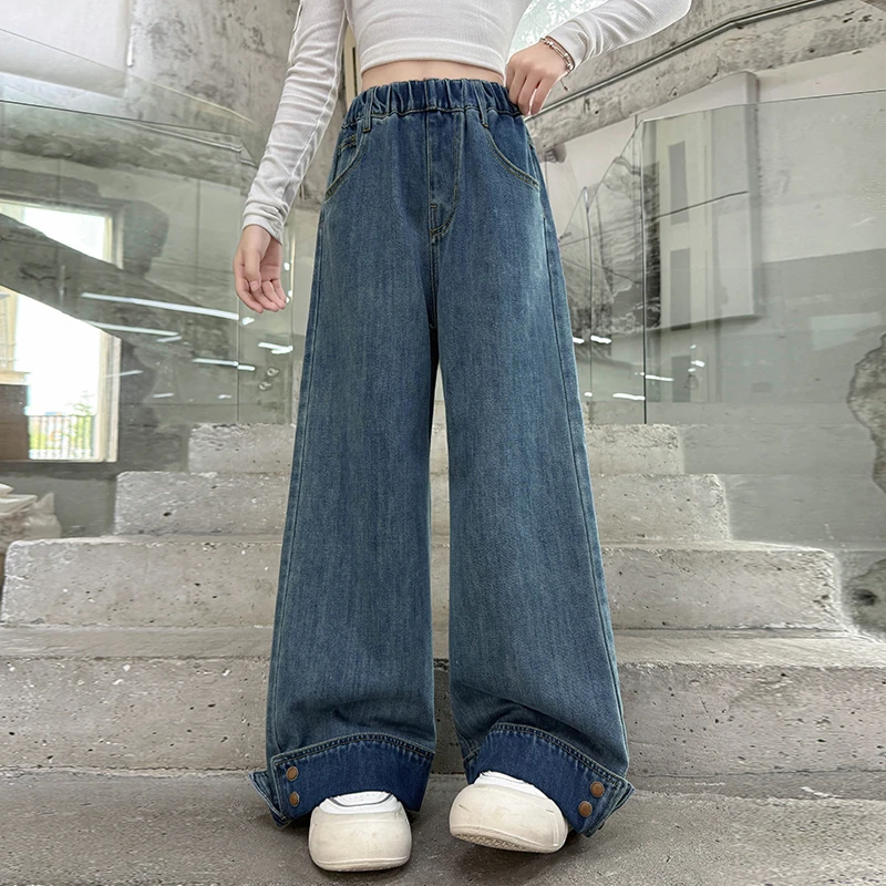 女童裤子春秋装阔腿裤2025新款大童女孩宽松牛仔裤儿童秋季直筒裤