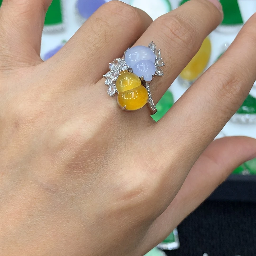 【闪购商品】翡翠戒指18K金镶嵌葫芦