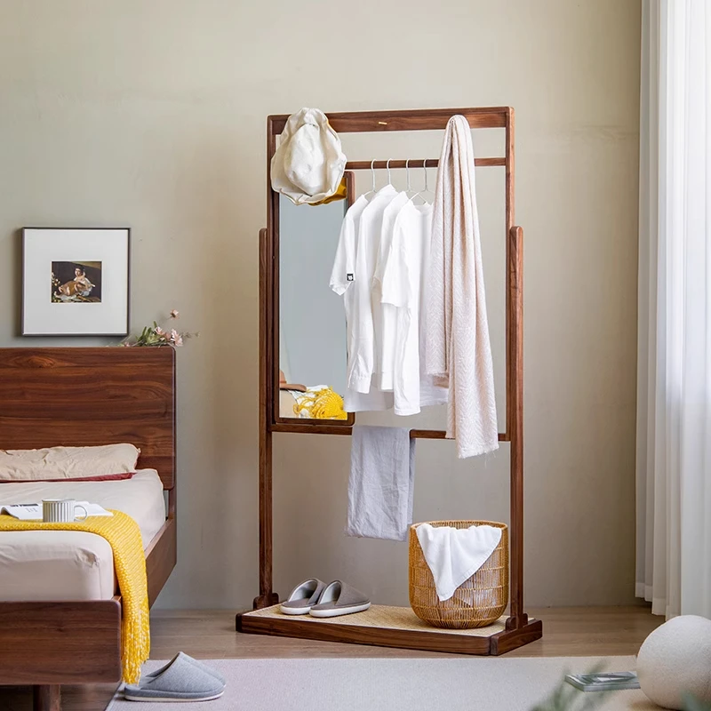 北欧衣架黑胡桃木家用现代简约卧室落地挂衣置物衣帽架