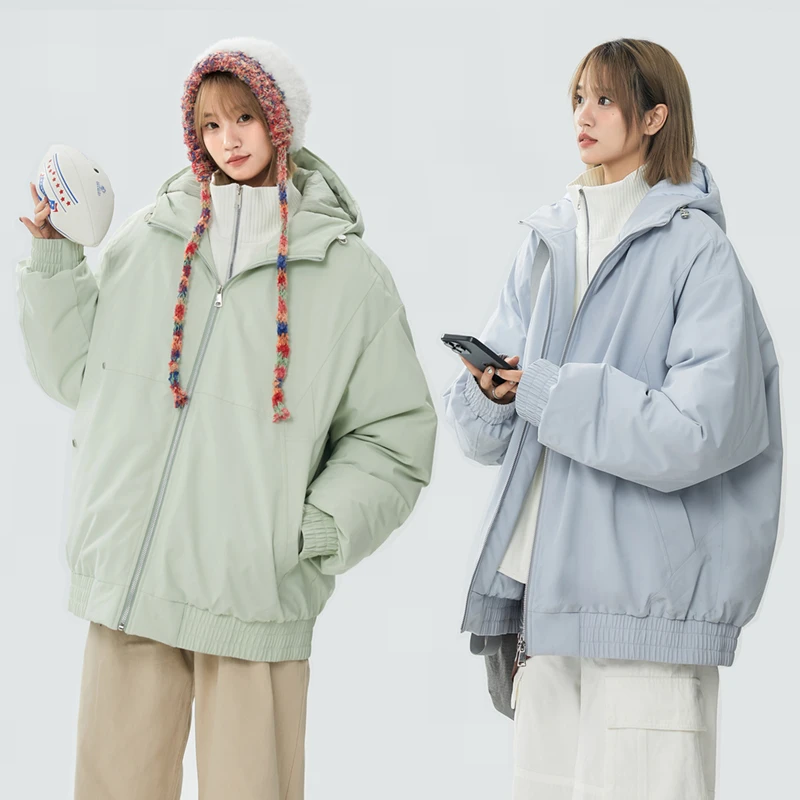 ANKESEN假两件棉衣冬季加厚保暖棉服情侣款连帽棉袄外套休闲百搭