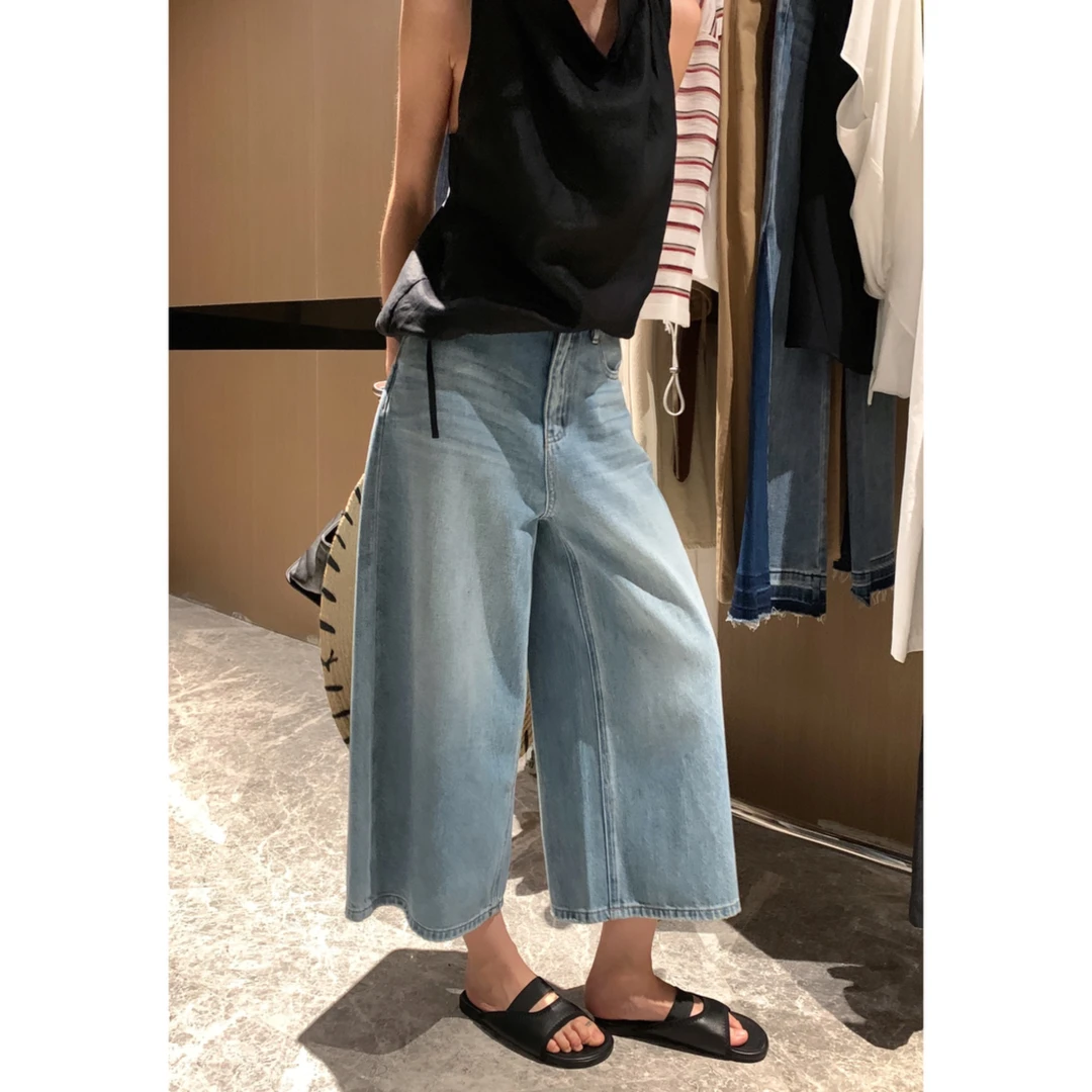 夏季新款断码捡漏. ‘由心定义’阔腿七分中裤水洗蓝牛仔短裤4297