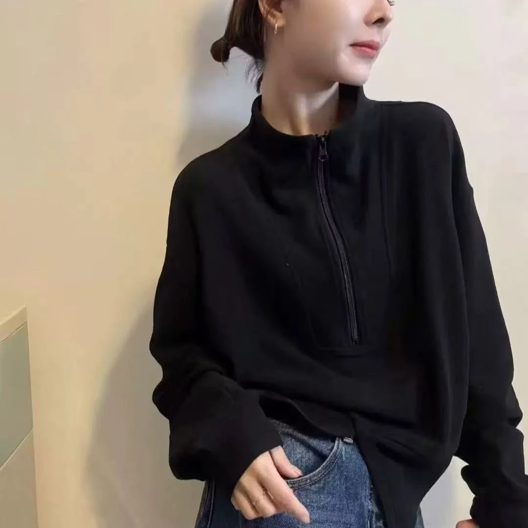 【韩货】双面绒廓形拉链卫衣打底