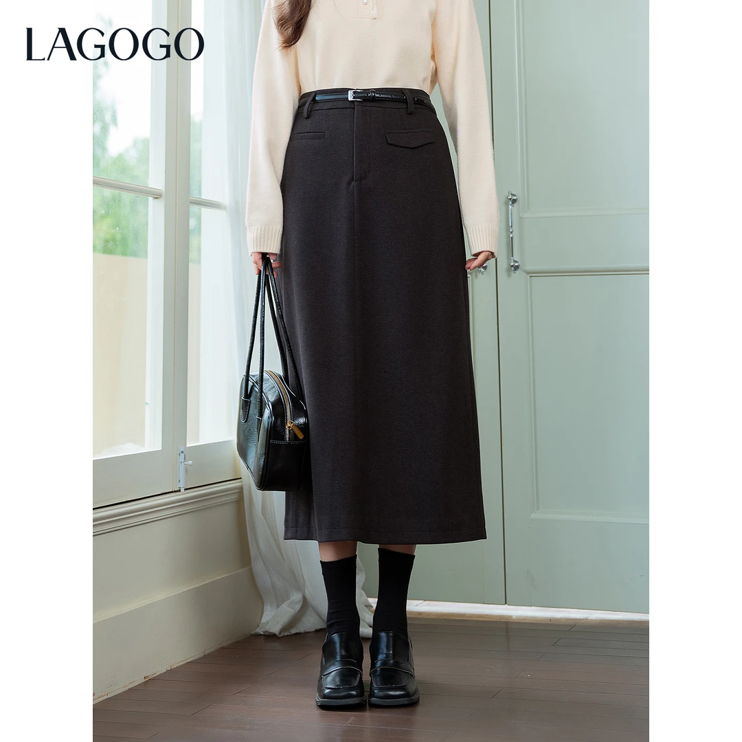 【时初专属】LAGOGO挪威雾灰女半身裙拉谷谷2025年冬新款OCBB23XG26