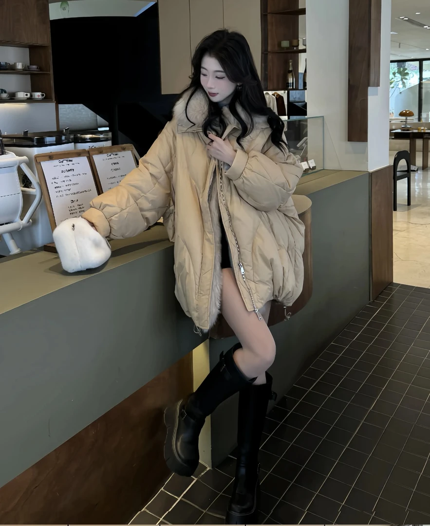 可拆卸狐狸大毛领羽绒服女中长款宽松冬季白鹅绒外套788#