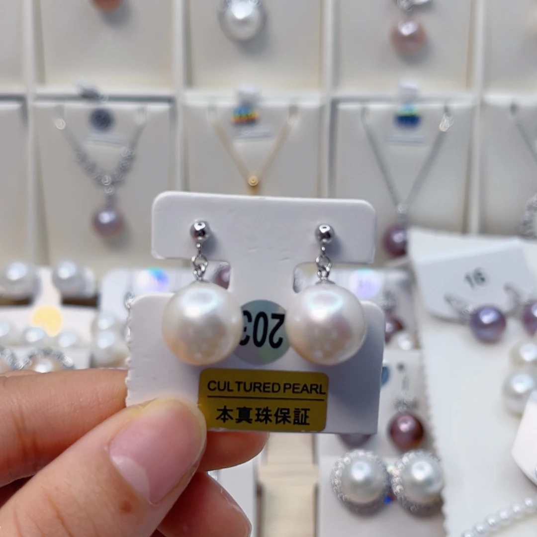 耳饰银S925镶嵌淡水珍珠