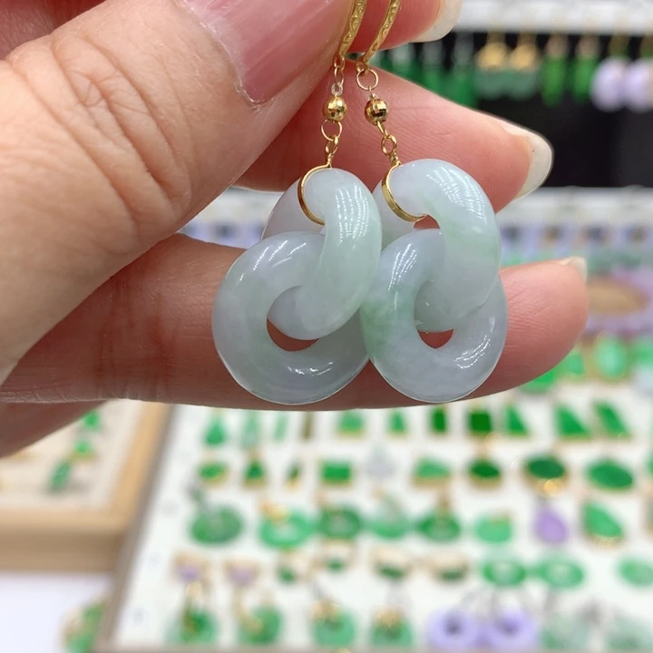 翡翠18K金镶嵌耳饰