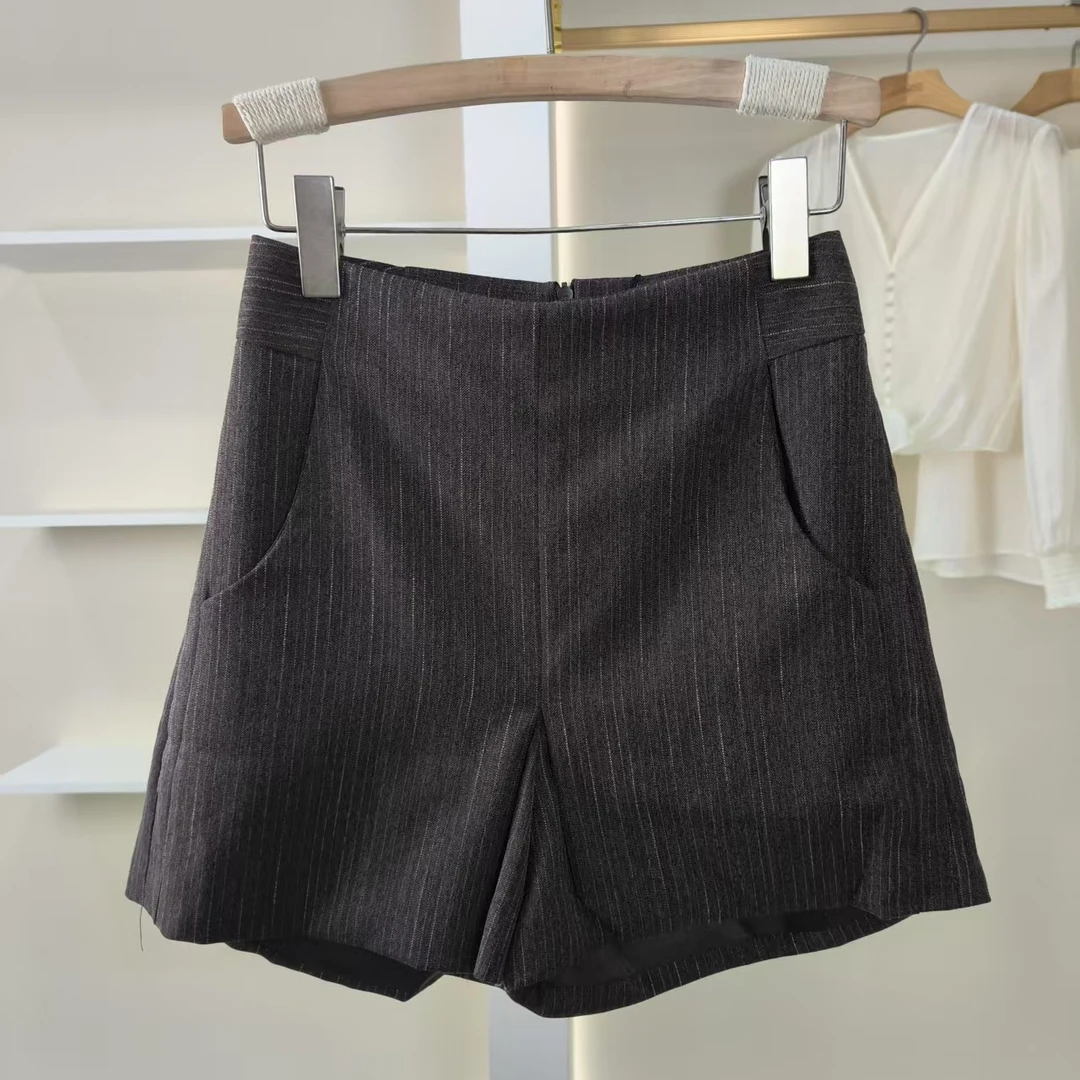 【德M】Y358-5  女装条纹A型百搭裙裤深咖啡色S5176622232502