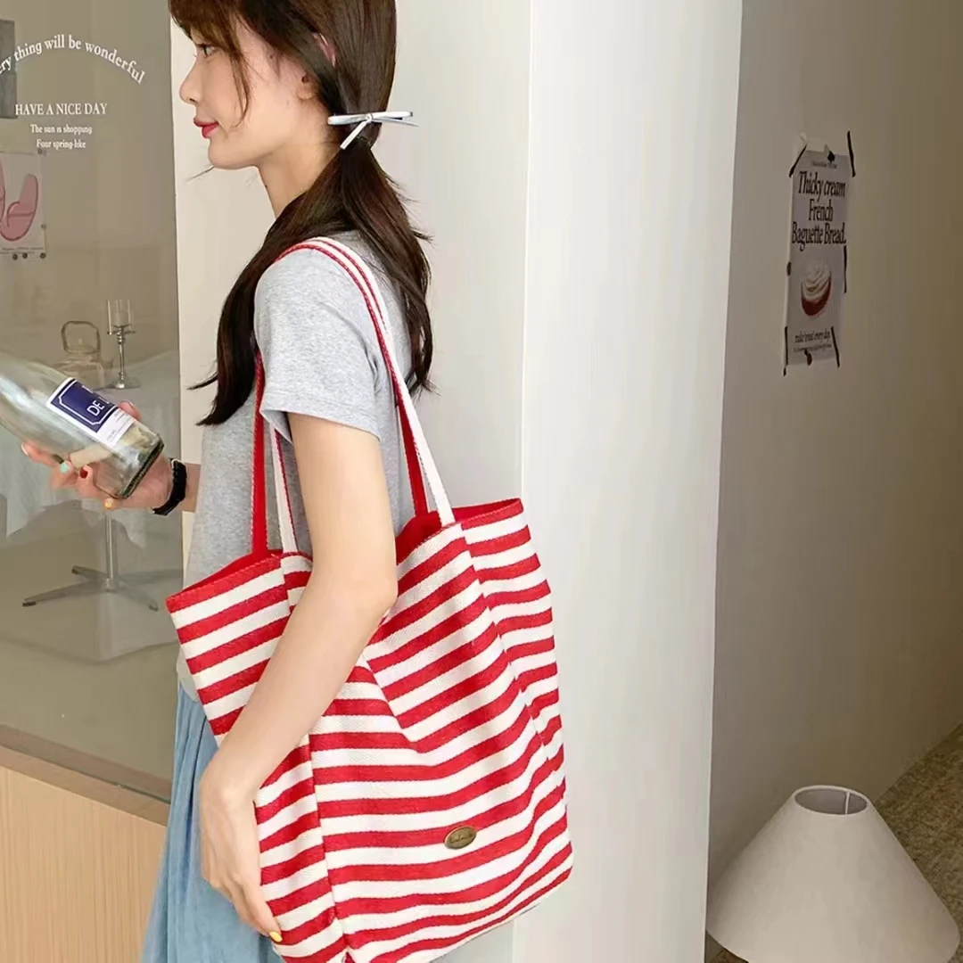 【赵小小YIMAO】双面背条纹帆布包大容量通勤休闲托特包YIMAO12