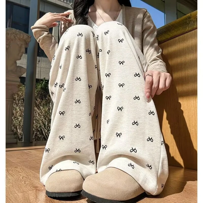 蝴蝶结遛弯睡裤女春秋新款ins风日系学生居家宽松休闲裤夏天外穿