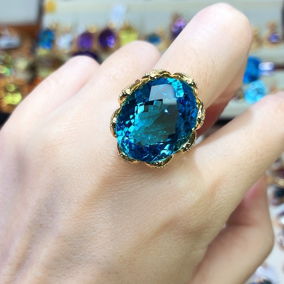 托帕石戒指银S925镶嵌