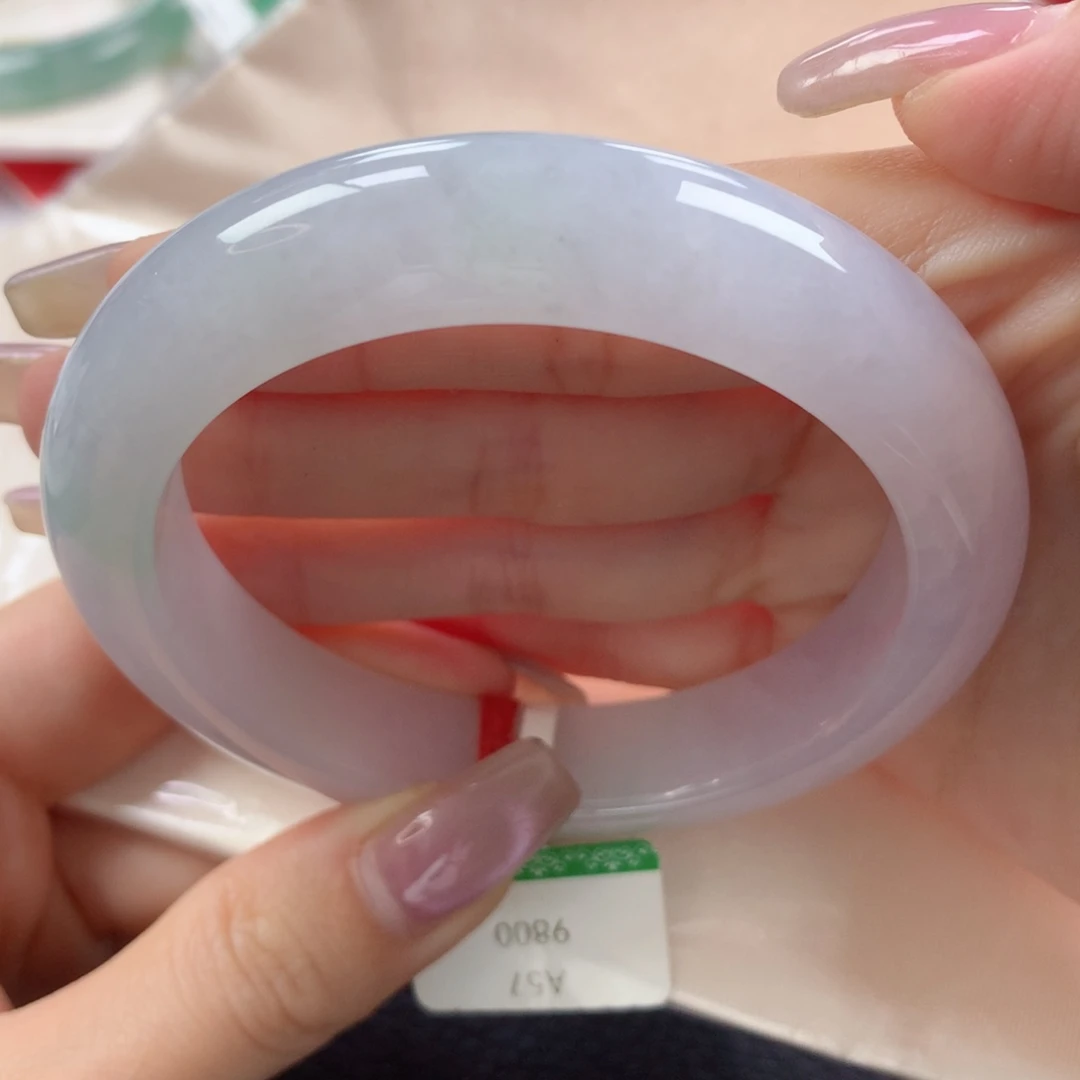 未镶嵌手镯翡翠冰紫底春带彩温柔正圈57