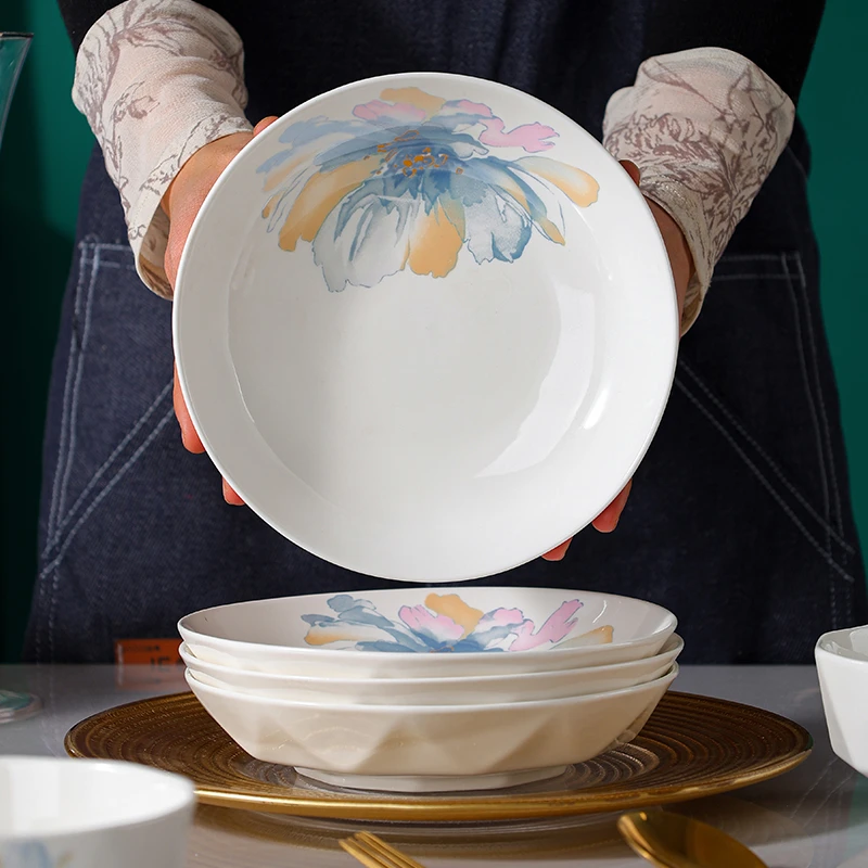 菜盘子家用新骨瓷7英寸圆盘子加深轻奢高档炒菜凉菜餐盘新款碟子