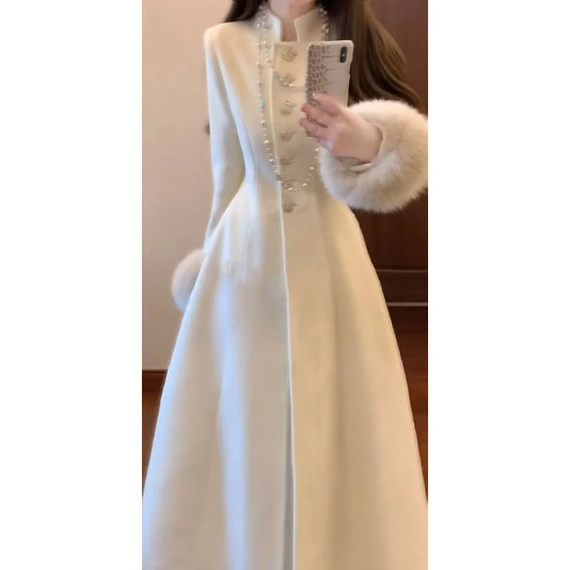 韩版高级感超好看收腰修身大衣中长款洋气减龄漂亮毛呢外套早秋季