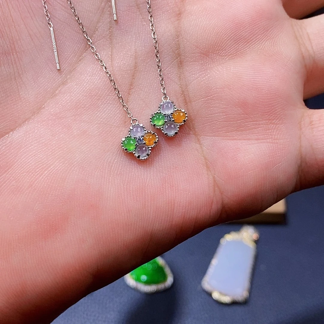 银S925镶嵌翡翠耳饰w w